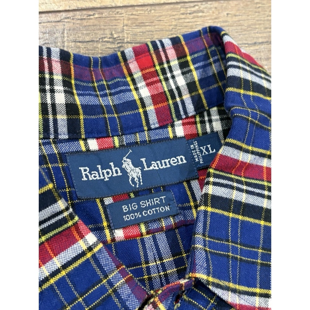 Vintage Polo Ralph Lauren Plaid Long Sleeve Button Up Big Shirt XL Blue Multi - Picture 2 of 7